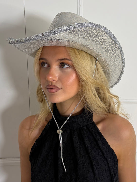 Glitter Cowboy Hat - Silver
