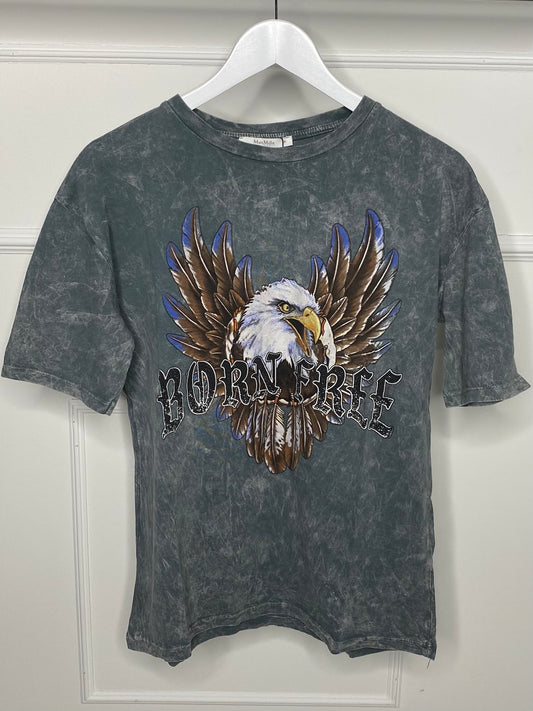 Eagle Print Acid Wash T-Shirt - Grey