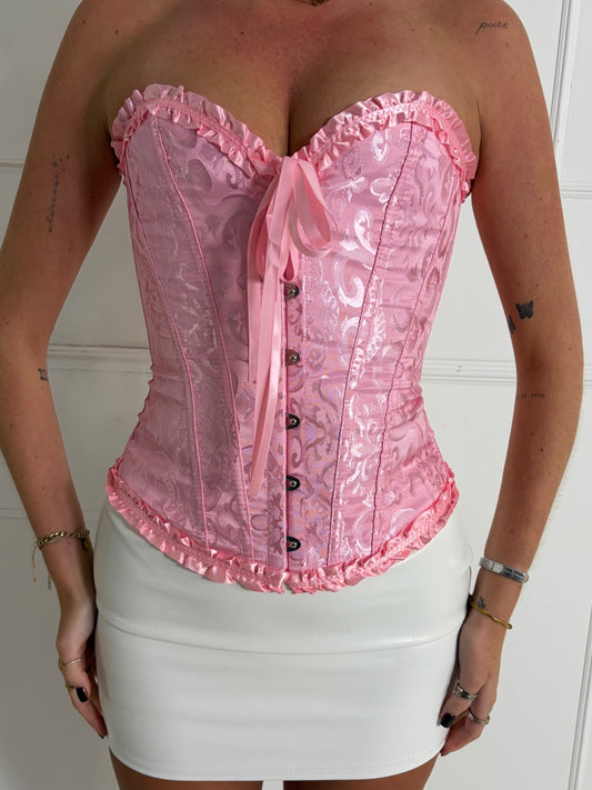 Laced Up Boned Corset - Pink