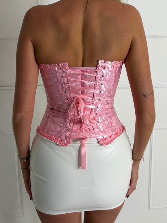 Laced Up Boned Corset - Pink