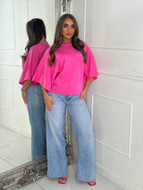 Baggy Oversized Cinch Waist T-Shirt - Hot Pink
