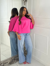 Baggy Oversized Cinch Waist T-Shirt - Hot Pink