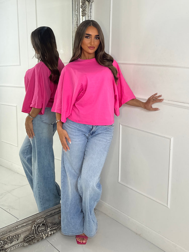 Baggy Oversized Cinch Waist T-Shirt - Hot Pink