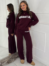 Essential Knitted Jumper & Wide Leg Pants Co-Ord - Wine