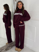 Essential Knitted Jumper & Wide Leg Pants Co-Ord - Wine