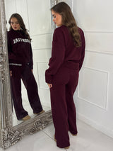 Essential Knitted Jumper & Wide Leg Pants Co-Ord - Wine