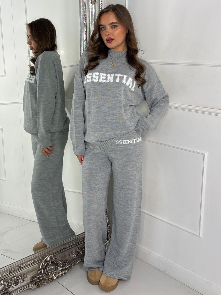 Essential Knitted Jumper & Wide Leg Pants Co-Ord - Grey