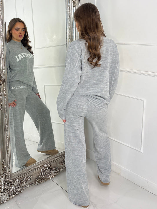 Essential Knitted Jumper & Wide Leg Pants Co-Ord - Grey