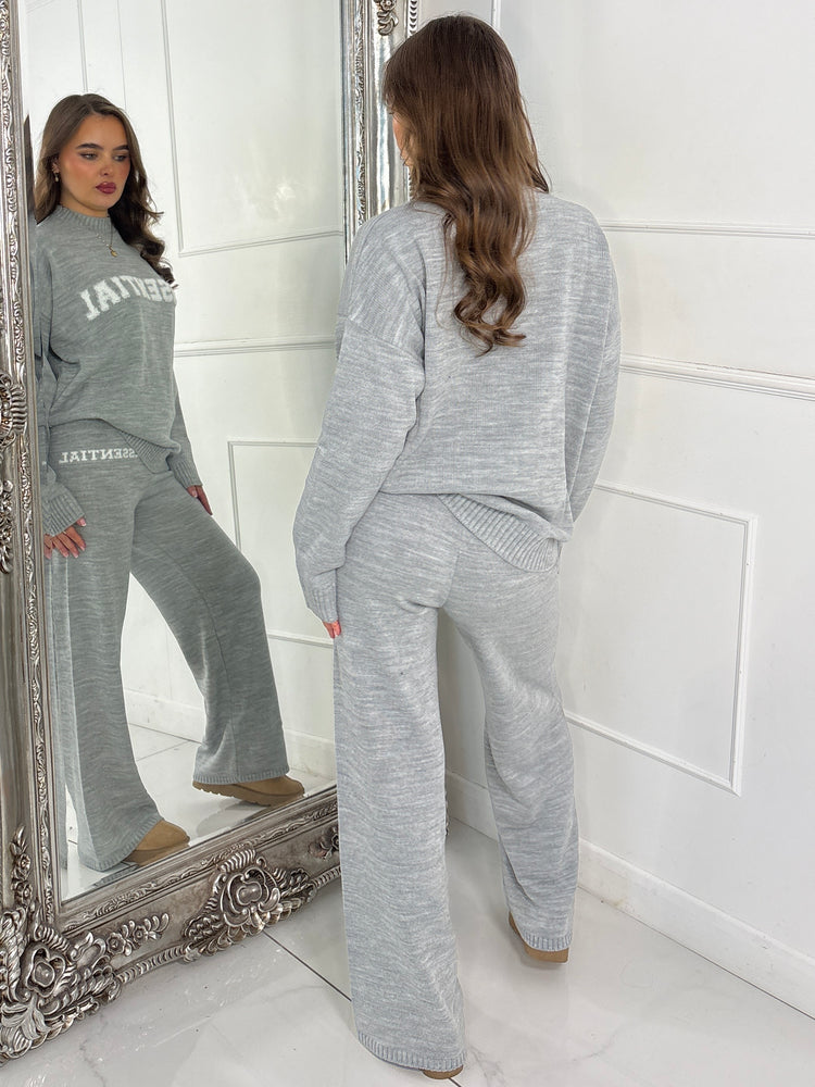 Essential Knitted Jumper & Wide Leg Pants Co-Ord - Grey