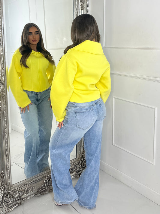 Zip Up Oversized Collar Jacket - Yellow