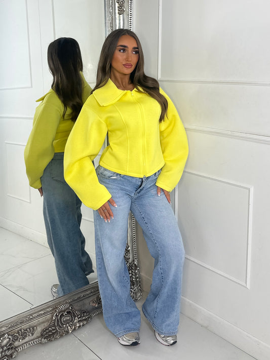 Zip Up Oversized Collar Jacket - Yellow