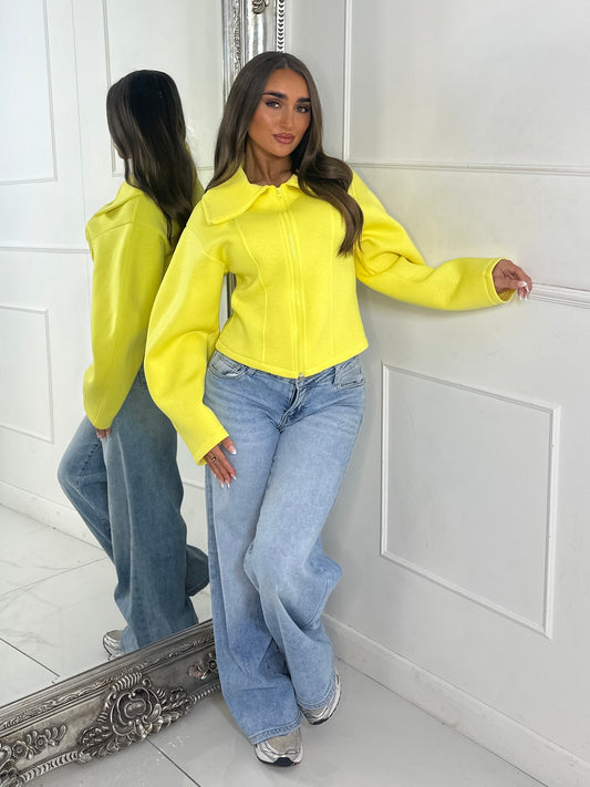 Zip Up Oversized Collar Jacket - Yellow