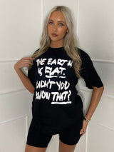 Flat Earth Print T-Shirt - Black