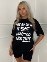 Flat Earth Print T-Shirt - Black