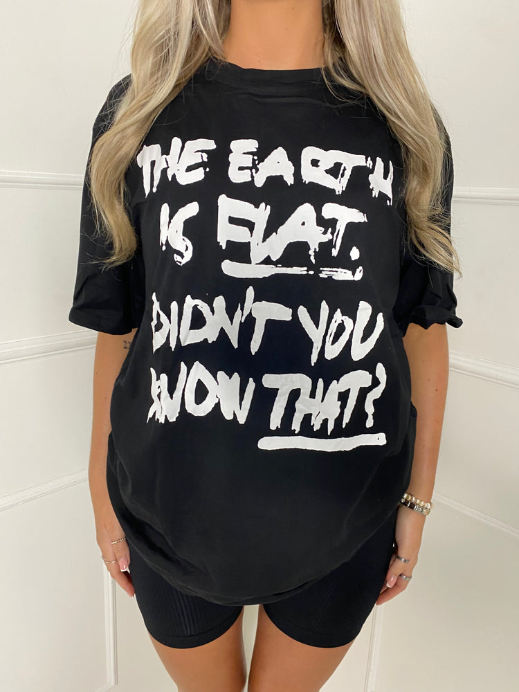 Flat Earth Print T-Shirt - Black