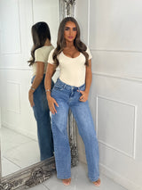 Plain Flared Denim Jeans - Mid Wash