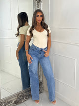 High Waisted Wide Leg Jeans - Mid Wash