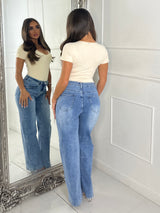 Plain Flared Denim Jeans - Mid Wash
