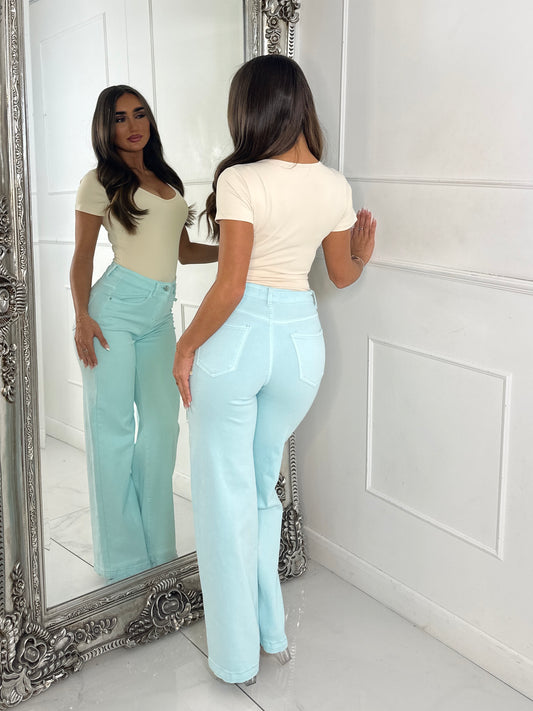 Plain Flared Denim Jeans - Mint