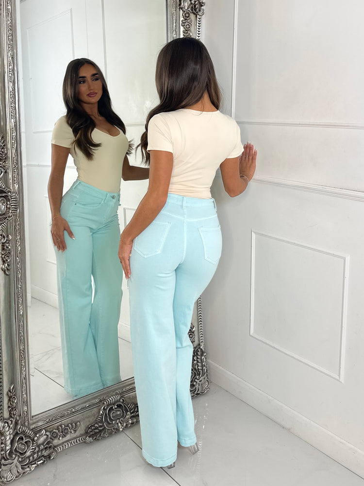 Plain Flared Denim Jeans - Mint