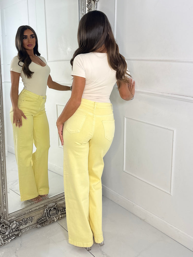 Plain Flared Denim Jeans - Lemon Yellow