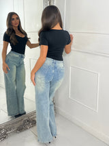 High Waisted Wide Leg Jeans - Washed Out Vintage Denim