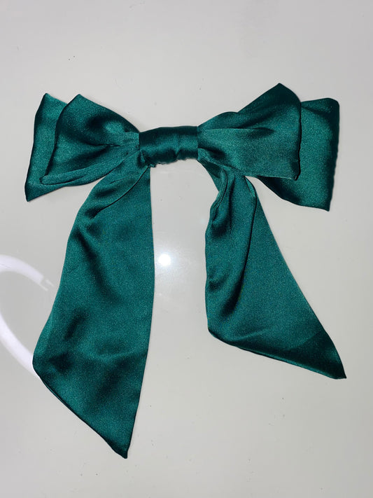 Small Hair Bow - Forest Green Satin