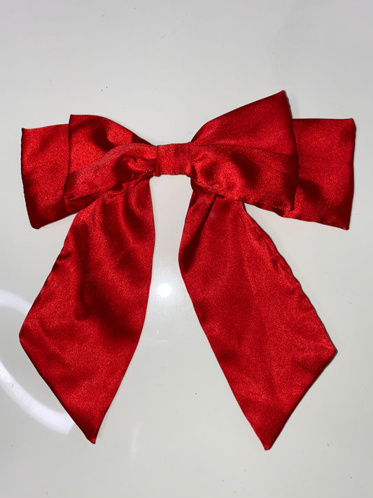 Small Hair Bow - Red Satin