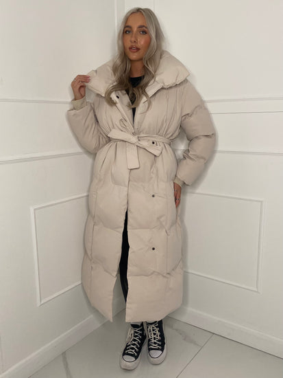 Long padded coat cream hotsell