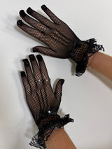 Bow Detail Fishnet Gloves - Black