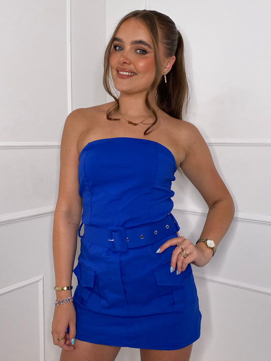 Belted Cargo Style Playsuit - Royal Blue