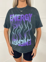 Energy Print Acid Wash T-Shirt - Grey
