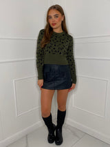 Leopard Knit Jumper - Khaki