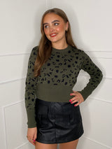 Leopard Knit Jumper - Khaki