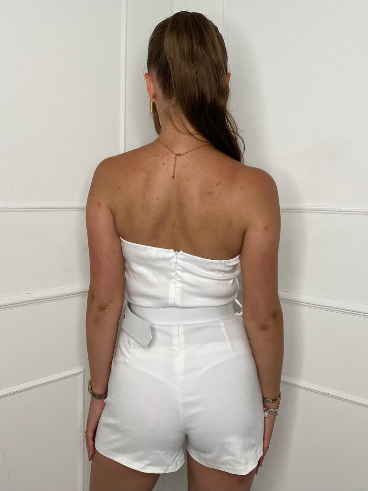 Belted Cargo Style Playsuit White