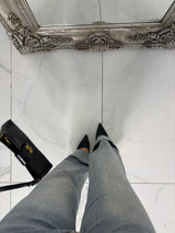 Low Waist Fold Over Hem Detailed Jeans - Washed Out Denim