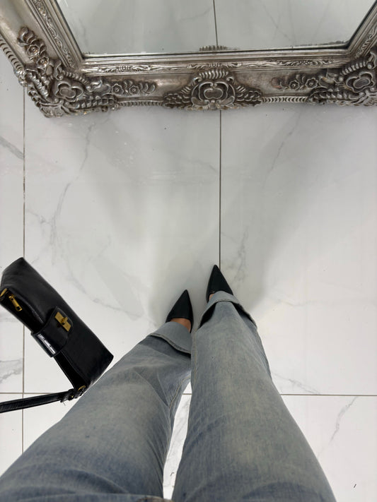 Low Waist Fold Over Hem Detailed Jeans - Washed Out Denim