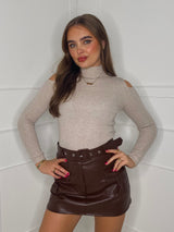 Cut Out Shoulder Jumper - Beige