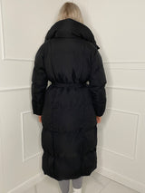 Long Belted Puffer Coat - Black