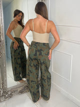 Camouflage Wide Leg Combat Trousers -  Multi Green Camo