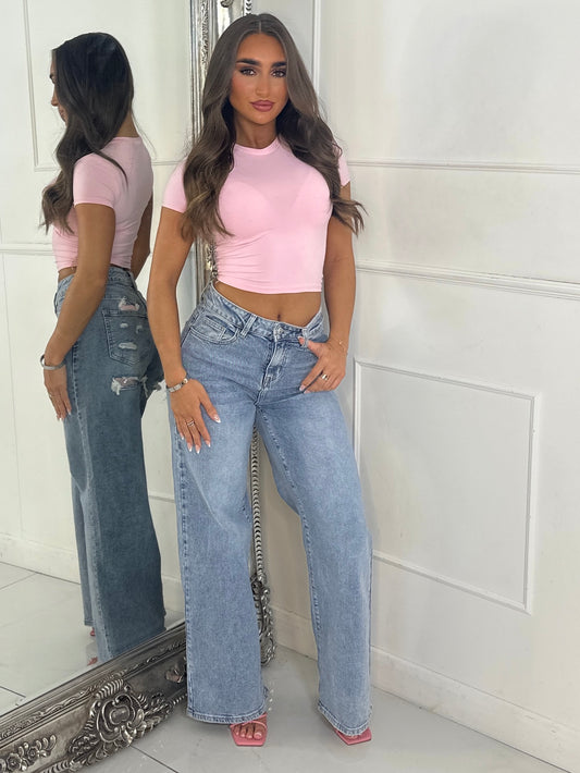 Sequin Pocket Detail Denim Jeans - Blue/Pink