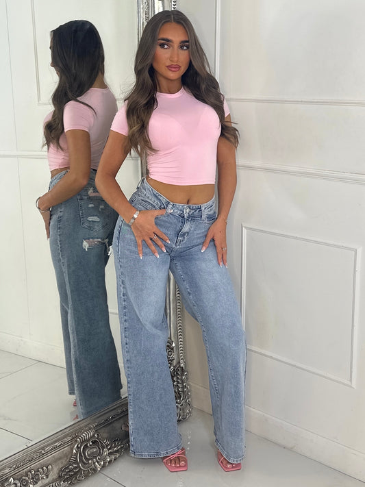 Sequin Pocket Detail Denim Jeans - Blue/Pink