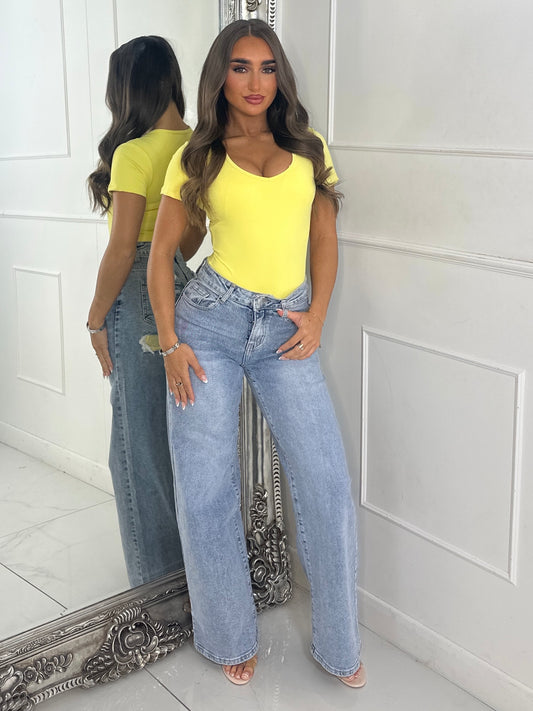 Sequin Pocket Detail Denim Jeans - Blue/Yellow