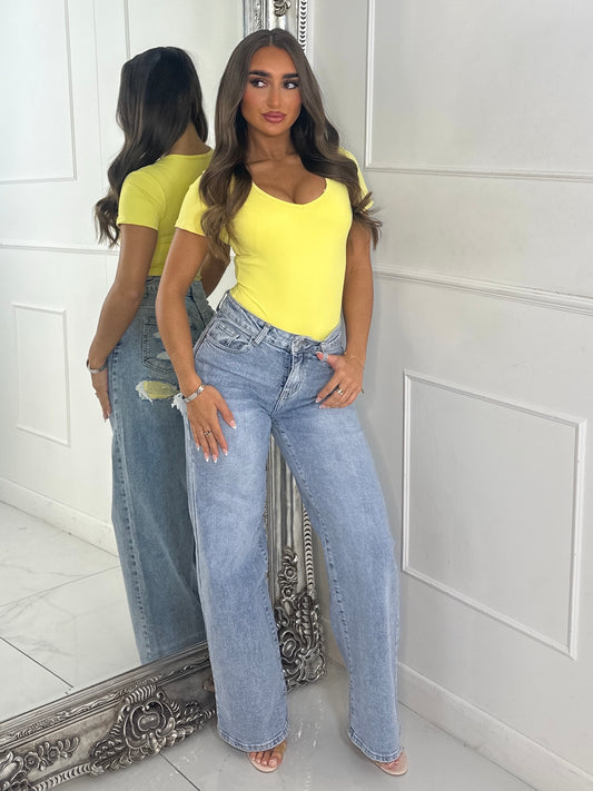 Sequin Pocket Detail Denim Jeans - Blue/Yellow