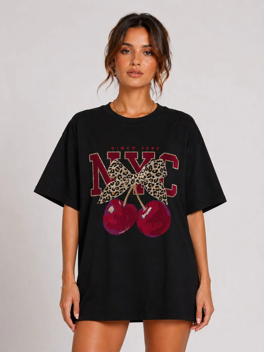 NYC Cherry Printed T-Shirt - Black