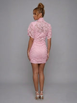 Lace Mini Dress with Slit Sleeve Detail - Baby Pink
