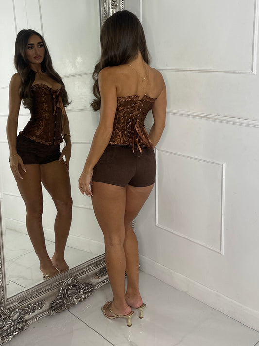Laced Up Boned Corset - Brown