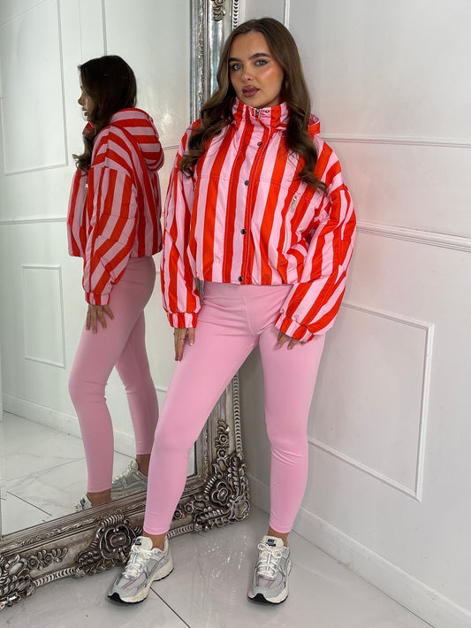 Zip Up Striped Jacket - Pink/Red
