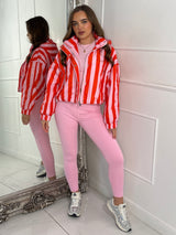 Zip Up Striped Jacket - Pink/Red