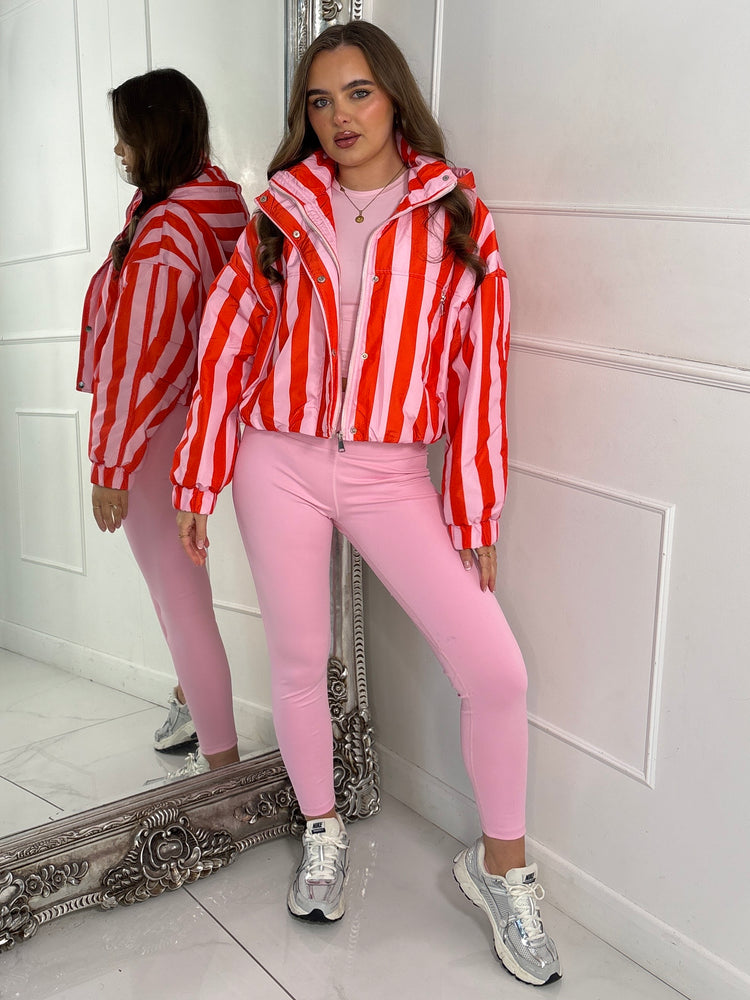 Zip Up Striped Jacket - Pink/Red